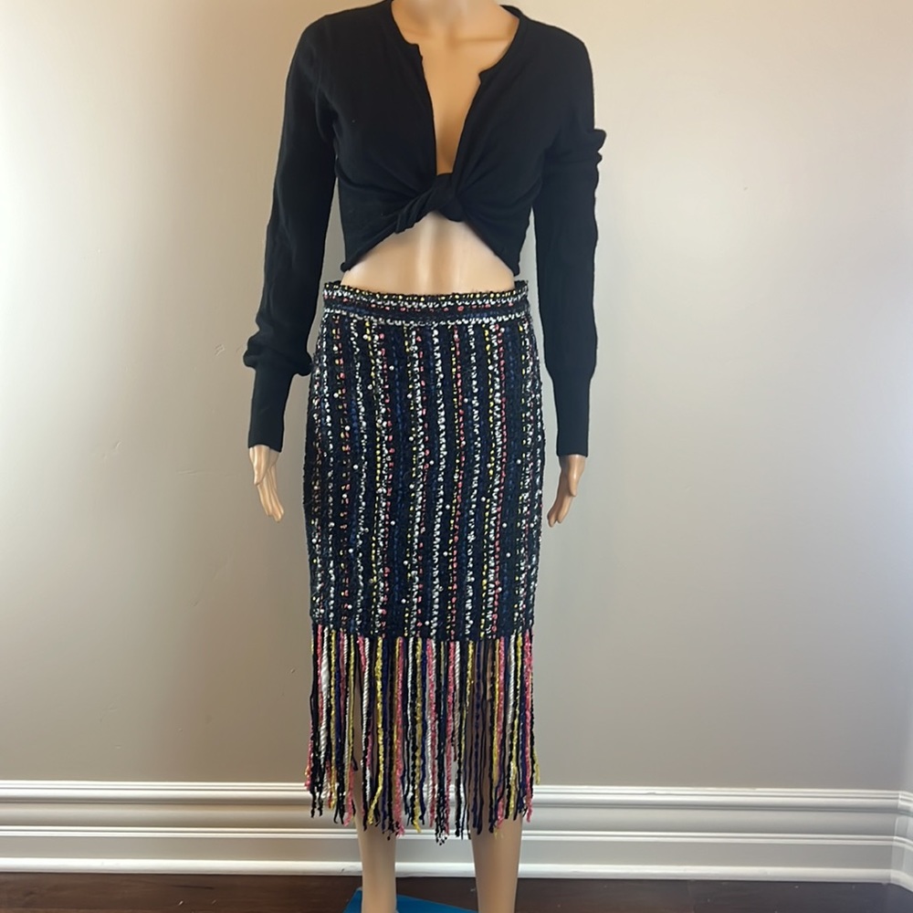 MSGM Pearl Embellished Tweed Skirt with Fringe - Picture 2 of 9